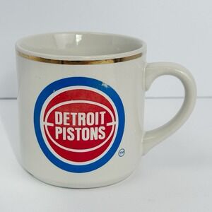Vintage Detroit Pistons Ceramic Coffee Mug Gold Rim NBA Basketball Cup